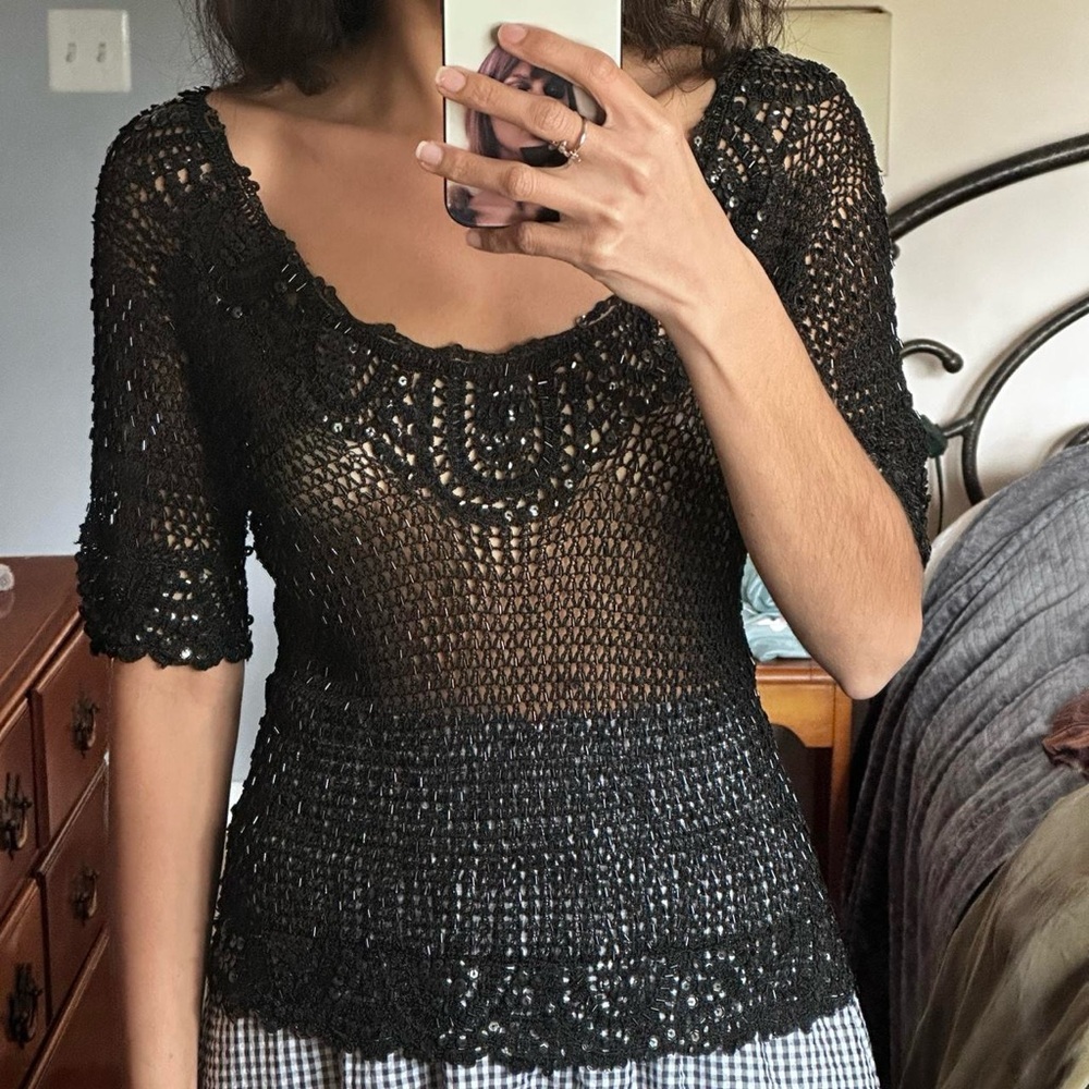 Elegant Black Crochet Top